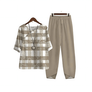 Katarina Bedrucktes Blusen - und Hosenset - Sets - Khaki - Müller Mode