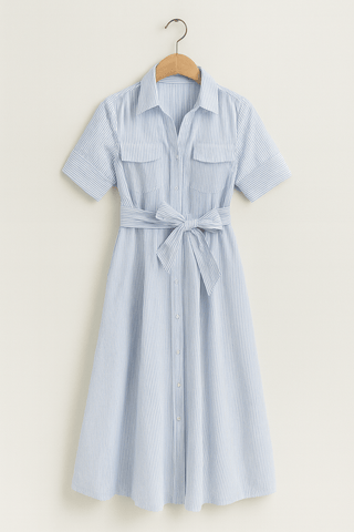 Kaya Gestreiftes Hemdblusenkleid mit Taillengürtel - Kleider - Blau - Müller Mode