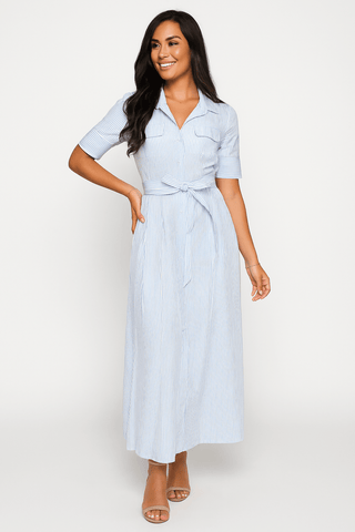 Kaya Gestreiftes Hemdblusenkleid mit Taillengürtel - Kleider - Blau - Müller Mode
