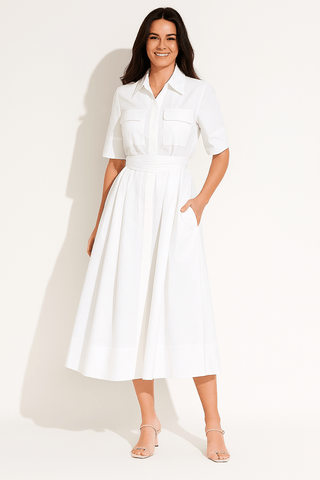 Kaya Gestreiftes Hemdblusenkleid mit Taillengürtel - Kleider - Weiß - Müller Mode