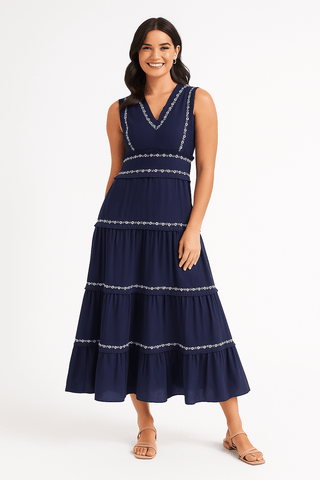 Kim Stufenkleid mit Stickborten - Abschluss - Kleider - Marineblau - Müller Mode