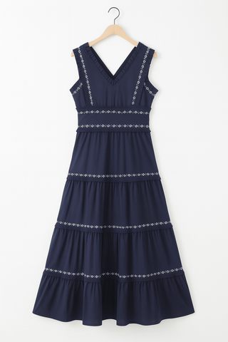 Kim Stufenkleid mit Stickborten - Abschluss - Kleider - Marineblau - Müller Mode