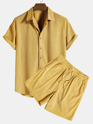Klaus Texturiertes Kurzarmhemd und Shorts Set - Sets - Gelb - Müller Mode