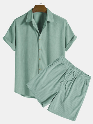 Klaus Texturiertes Kurzarmhemd und Shorts Set - Sets - Grün - Müller Mode