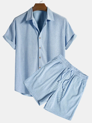 Klaus Texturiertes Kurzarmhemd und Shorts Set - Sets - Hellblau - Müller Mode
