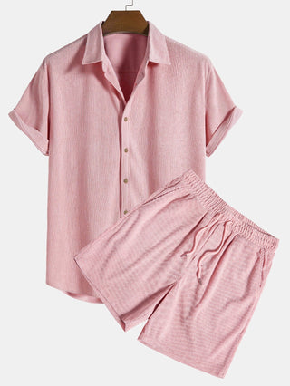 Klaus Texturiertes Kurzarmhemd und Shorts Set - Sets - Hellrosa - Müller Mode