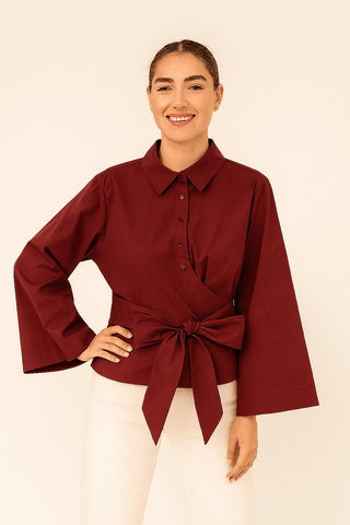 Latifa Bluse mit Bindegürtel und weitem - Bluse - Rot - Müller Mode