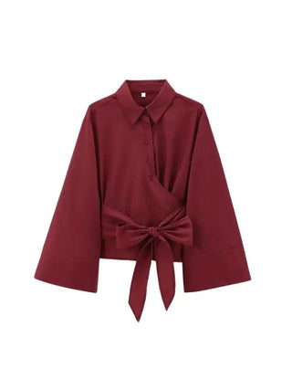 Latifa Bluse mit Bindegürtel und weitem - Bluse - Rot - Müller Mode