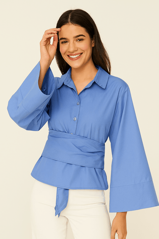 Latifa Bluse mit Bindegürtel und weitem - Bluse - Schwarz - Müller Mode