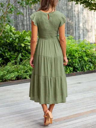 Leana - Kleid - Geraffte Büste - Kleider - Grün - Müller Mode