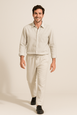 Leendert linnen Hemd und Kordelzughose - Sets - Beige - Müller Mode