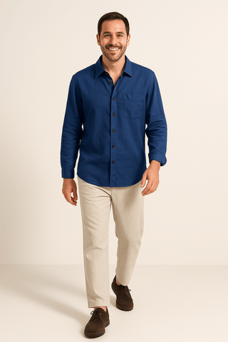 Leendert linnen Hemd und Kordelzughose - Sets - Blau - Müller Mode
