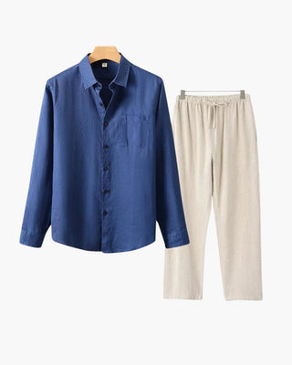 Leendert linnen Hemd und Kordelzughose - Sets - Blau - Müller Mode