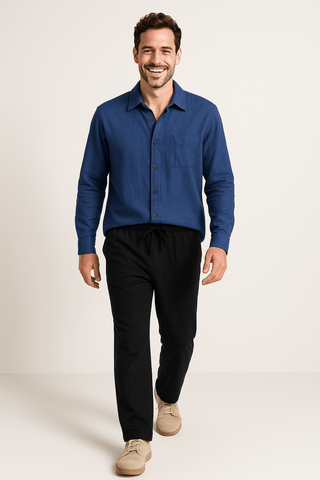 Leendert linnen Hemd und Kordelzughose - Sets - Blau - Müller Mode