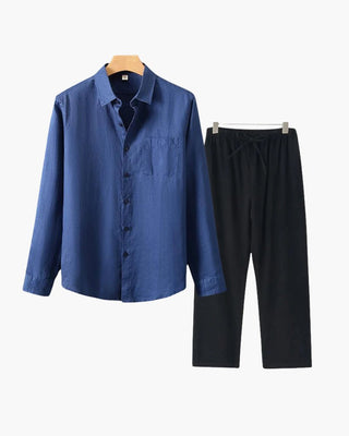 Leendert linnen Hemd und Kordelzughose - Sets - Blau - Müller Mode