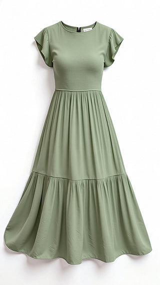 Leni – Smocked - Summer - Midi - Kleid – Plissee - Kleider - Grün - Müller Mode