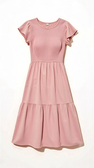 Leni – Smocked - Summer - Midi - Kleid – Plissee - Kleider - Rosa - Müller Mode