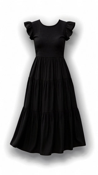 Leni – Smocked - Summer - Midi - Kleid – Plissee - Kleider - Schwarz - Müller Mode