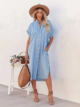 Lina - Denim Kleid - Fledermausärmel - Kleider - Blau - Müller Mode