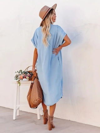 Lina - Denim Kleid - Fledermausärmel - Kleider - Blau - Müller Mode