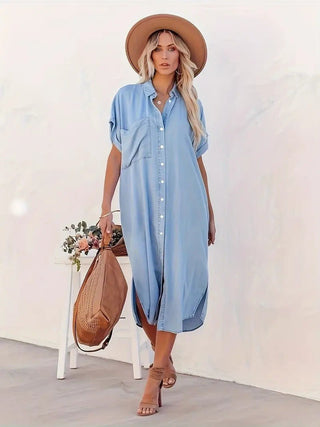 Lina - Denim Kleid - Fledermausärmel - Kleider - Hellblau - Müller Mode