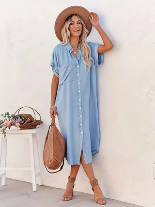 Lina - Denim Kleid - Fledermausärmel - Kleider - Hellblau - Müller Mode