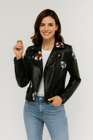 Line Floral Vegane Lederjacke - Lederjacken - Schwarz - Müller Mode