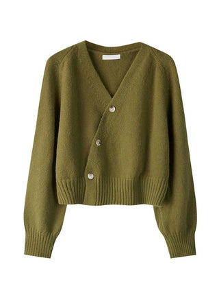 Livvy - Asymmetrische Strickjacke - Gekürzte Passform - Strickwaren - Grün - Müller Mode