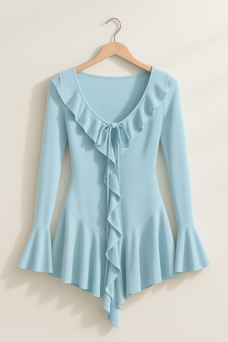 Louisa Mini - Kleid mit Rüschen und Trompetenärmeln - Kleider - Blau - Müller Mode