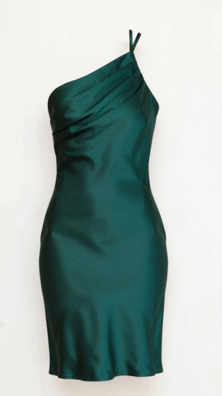 Louise - Verführerisch - One Shoulder Midi - Kleid - Kleider - Dunkelgrün - Müller Mode
