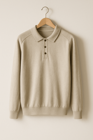 Luke Strick Poloshirt Langarm - Polos - Beige - Müller Mode