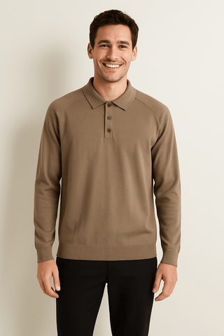 Luke Strick Poloshirt Langarm - Polos - Braun - Müller Mode