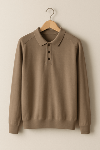 Luke Strick Poloshirt Langarm - Polos - Braun - Müller Mode