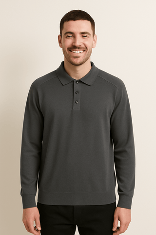 Luke Strick Poloshirt Langarm - Polos - Grau - Müller Mode