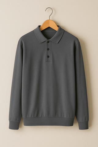 Luke Strick Poloshirt Langarm - Polos - Grau - Müller Mode