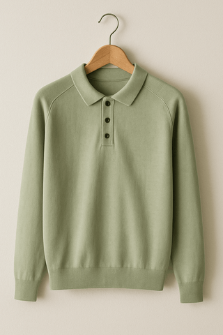 Luke Strick Poloshirt Langarm - Polos - Grün - Müller Mode