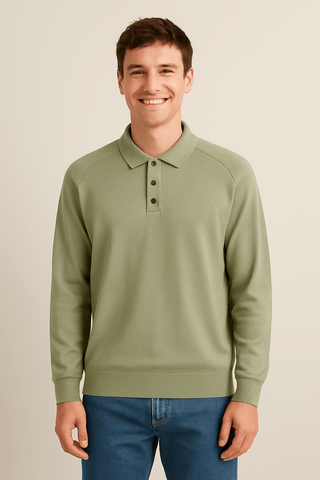 Luke Strick Poloshirt Langarm - Polos - Grün - Müller Mode