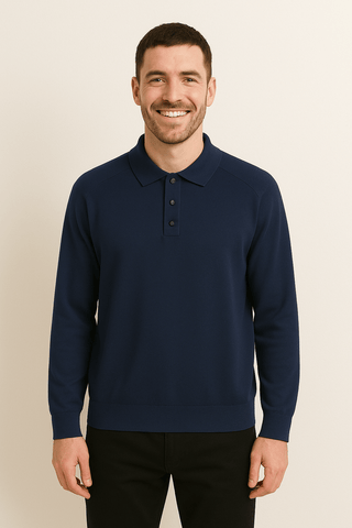 Luke Strick Poloshirt Langarm - Polos - Marineblau - Müller Mode