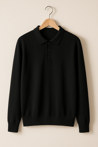 Luke Strick Poloshirt Langarm - Polos - Schwarz - Müller Mode