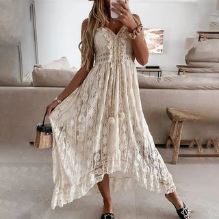 Malina - Casual Kleid - Ärmellos V - Ausschnitt - Kleider - Creme - Müller Mode