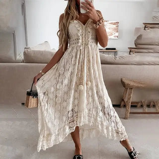 Malina - Casual Kleid - Ärmellos V - Ausschnitt - Kleider - Creme - Müller Mode