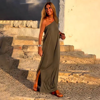 Marit - Diagonal - Schulter Kleid - Auffällig - Kleider - Grün - Müller Mode