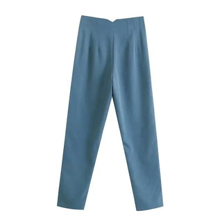 Maryanne - Formelle Cropped - Hose - Hochtaillierter Stil - Stoffhosen - Blau - Müller Mode