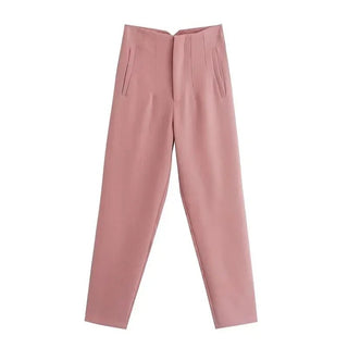 Maryanne - Formelle Cropped - Hose - Hochtaillierter Stil - Stoffhosen - Rosa - Müller Mode