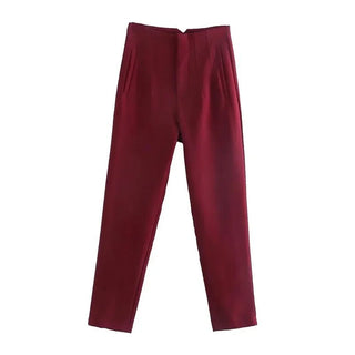 Maryanne - Formelle Cropped - Hose - Hochtaillierter Stil - Stoffhosen - Rotwein - Müller Mode