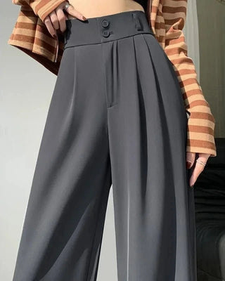 Mayla - Formelle Hose mit weitem Bein - Stil mit hoher Taille - Stoffhosen - Grau - Müller Mode