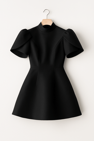 Michelle Strukturiertes Minikleid mit Puffärmeln - Kleider - Schwarz - Müller Mode