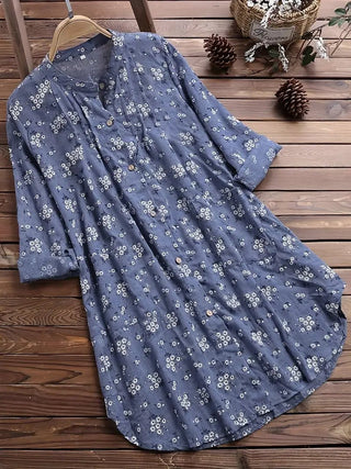 Mila - Klassisches Sommerhemd - Blumenmuster - Kleider - Blau - Müller Mode