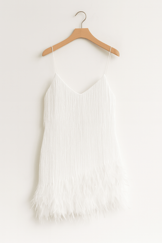 Natascha Mini - Trägerkleid mit Fransen & Feder - Saum - Kleider - Weiß - Müller Mode