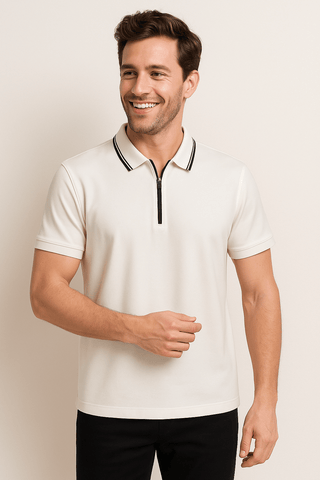 Nathaniel Poloshirt mit Reißverschluss - Polos - Weiß - Müller Mode